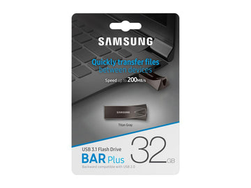 SAMSUNG 32GB BAR Plus (Metal) USB 3.1 Flash Drive, Speed Up to 200MB/s (MUF-32BE4/AM)
