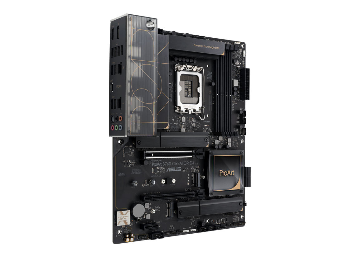 ASUS ProArt B760-CREATOR D4 Intel LGA 1700(13th and 12th Gen) ATX content creator motherboard, 12+1 power stages, DDR4, PCIe 5.0, three M.2 slots, 2.5 Gb & 1 Gb LAN, USB 3.2 Gen 2x2 Type-C front-panel connector, Thunderbolt (USB4®) header