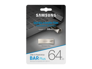 SAMSUNG 64GB BAR Plus (Metal) USB 3.1 Flash Drive, Speed Up to 300MB/s (MUF-64BE3/AM)