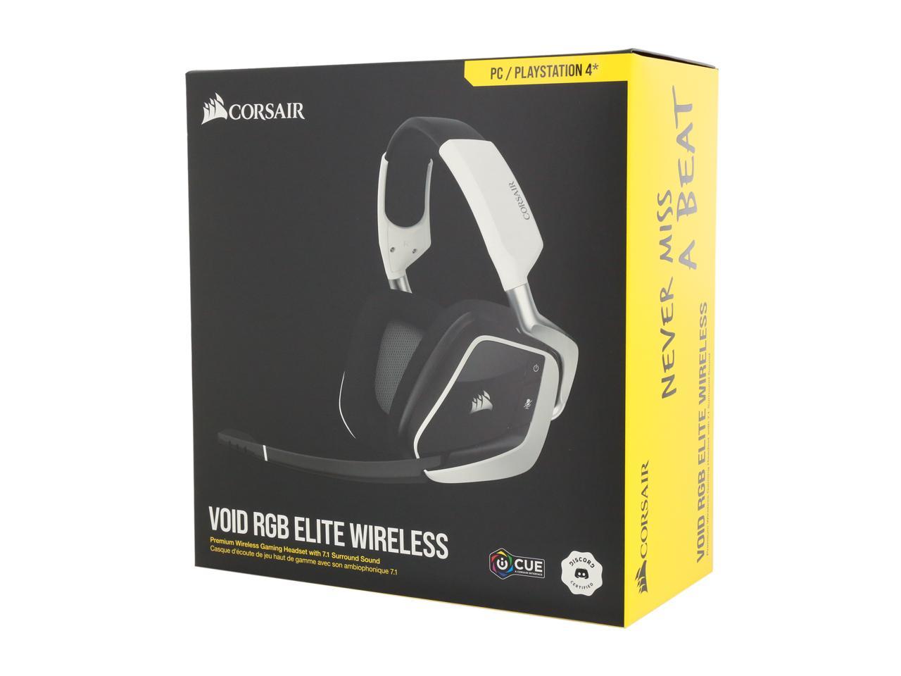 Corsair VOID RGB Elite Wireless Premium Gaming Headset with 7.1 Surround Sound - Discord Certified - Works with PC, PS5 and PS4 - White (CA-9011202-NA)
