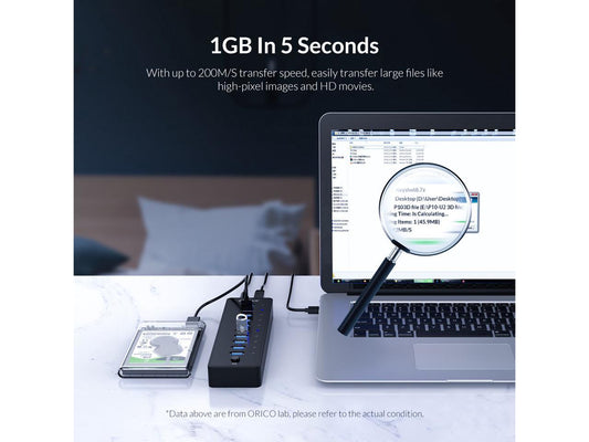 Powered USB HUB, ORICO USB3.0 10 Port HUB With 36W (12V/3A) Power Adapter & 3.3Ft. USB Date Cable for MacBook, Mac Pro/Mini, iMac, XPS, Surface Pro, Laptop, iPhone, Galaxy Series, HDD SSD, and More