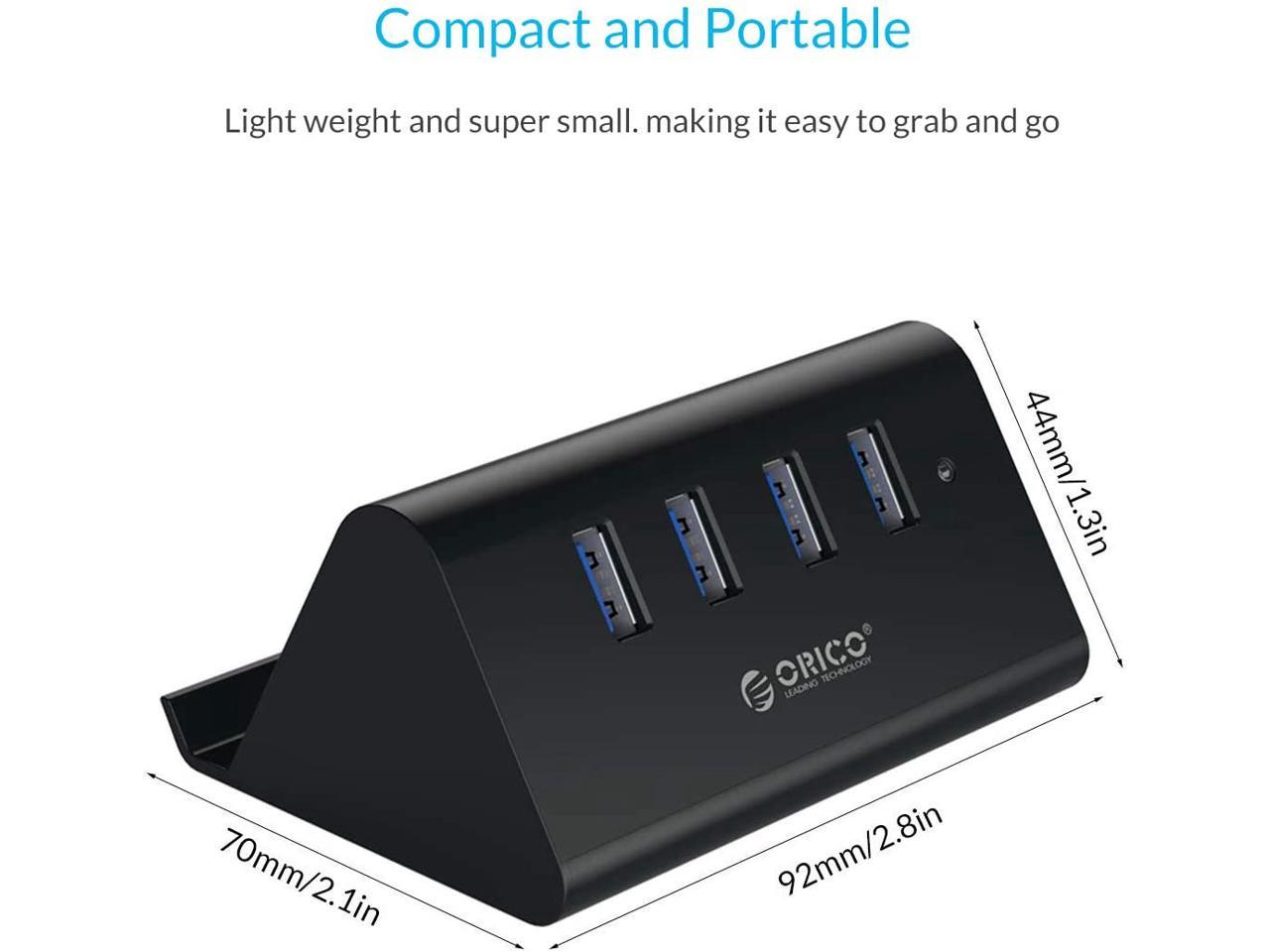ORICO High Speed 4 Port USB 3.0 Hub with Phone Stand Portable 4 USB 3.0 HUB with Stand Phone Holder for Windows 10 / 8 / 7, Mac OS and Linux -Black