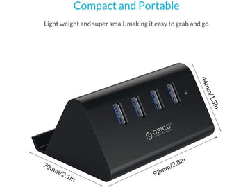 ORICO High Speed 4 Port USB 3.0 Hub with Phone Stand Portable 4 USB 3.0 HUB with Stand Phone Holder for Windows 10 / 8 / 7, Mac OS and Linux -Black