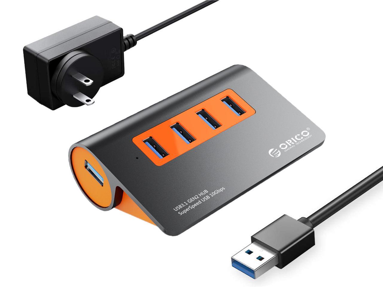 ORICO Powered USB Hub, 4 Ports Powered USB 3.1 Aluminum Data Hub, 10 Gbps SuperSpeed USB Splitter with 12V/2.5A Power Adapter for Desktop PC/Laptop, Phones, and More